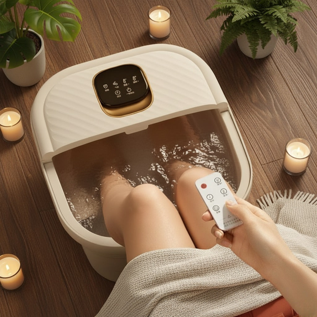 Collapsible Foot Spa with Heat and Massage – Motorized Foot Bath Massager with Remote, Adjustable Temperature, Tai Chi Rollers, Electric Foot Soak Tub